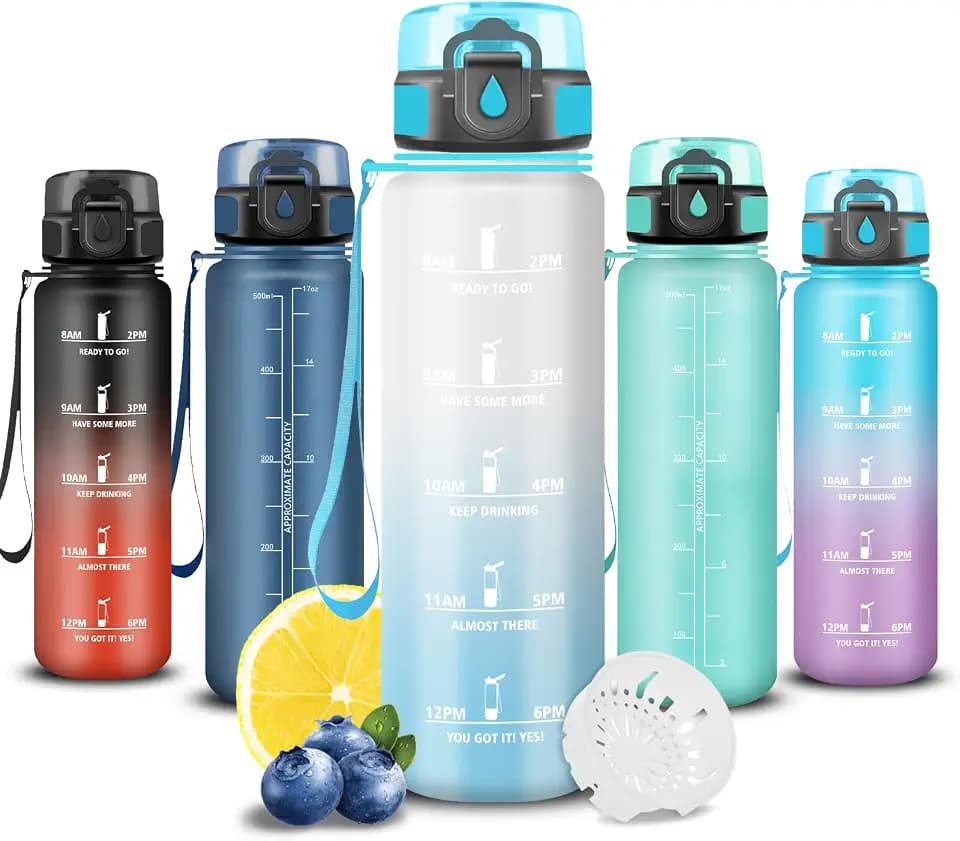 Trinkflasche Kinder- 500ml- Wasserflasche, Trinkflasche Auslaufsicher Kinder, Wasserflasche Kohlensäure Geeignet, mit Zeitmarkierung und Filter, Leicht zu Reinigen, Sportflasche für Schule, Outdoor