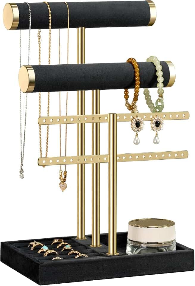 Josmimic Schmuckständer Organizer, Armbänder mit 3 Ebenen Samt-Armbandhalter, Schmuckaufbewahrung, Samt-Armbandhalter, Schwarz