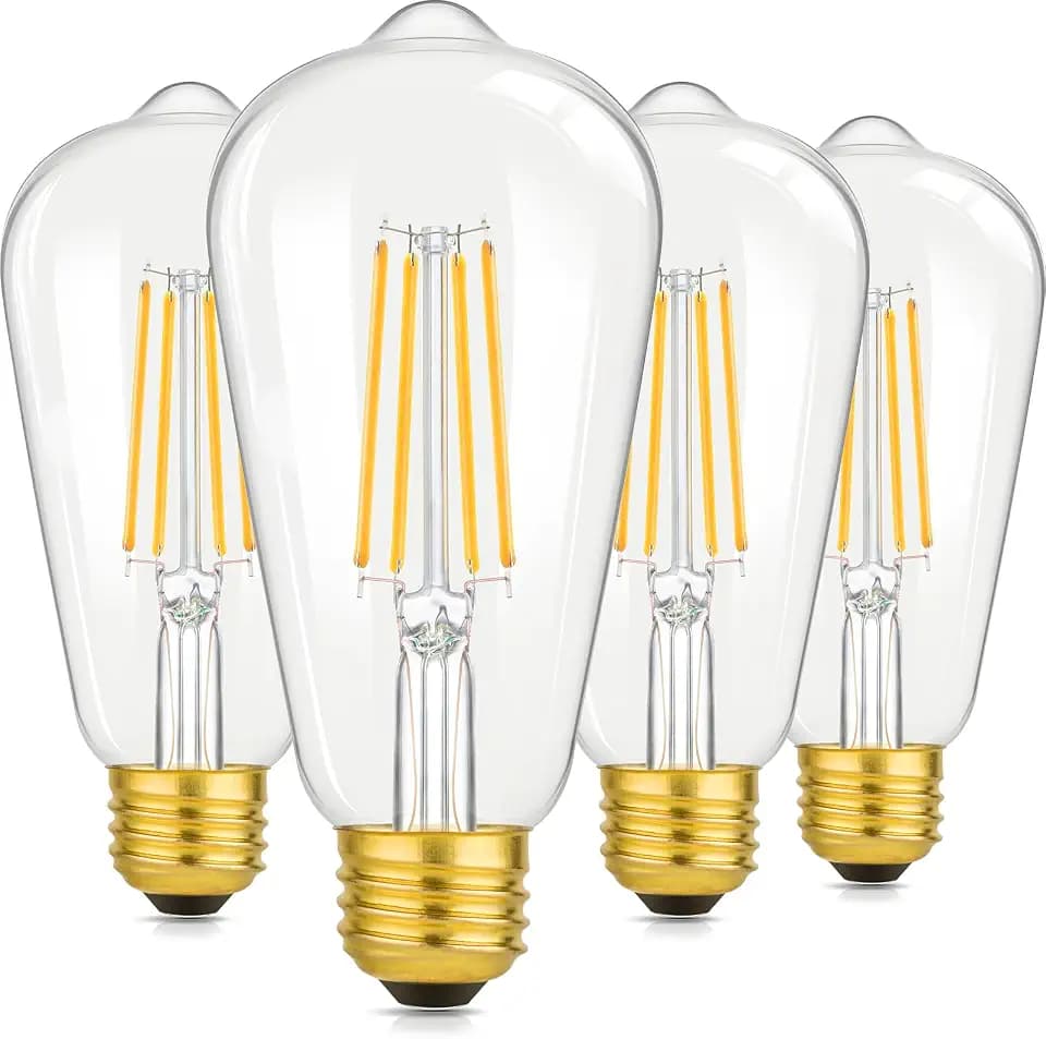 4-Pack Vintage 8W ST64 LED Edison Light Bulbs 100W Equivalent, 1400LM E26 Light Bulbs, 2700K Warm White, Antique Filament LED Bulbs, CRI 90+, Clear Glass, Great Bulb for Home, Bedroom, Non-Dimmable