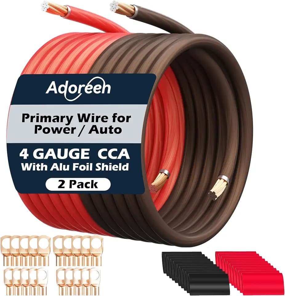 4 Gauge AWG Power/Ground Wire Cable 15 Ft Black+15 Ft Red, High Power Shielded CCA Soft Automotive Welding Battery Wiring Kit,for Car Audio Amp Speaker RV Trailer Marine Solar+ Lugs&Heat Shrink Tubes