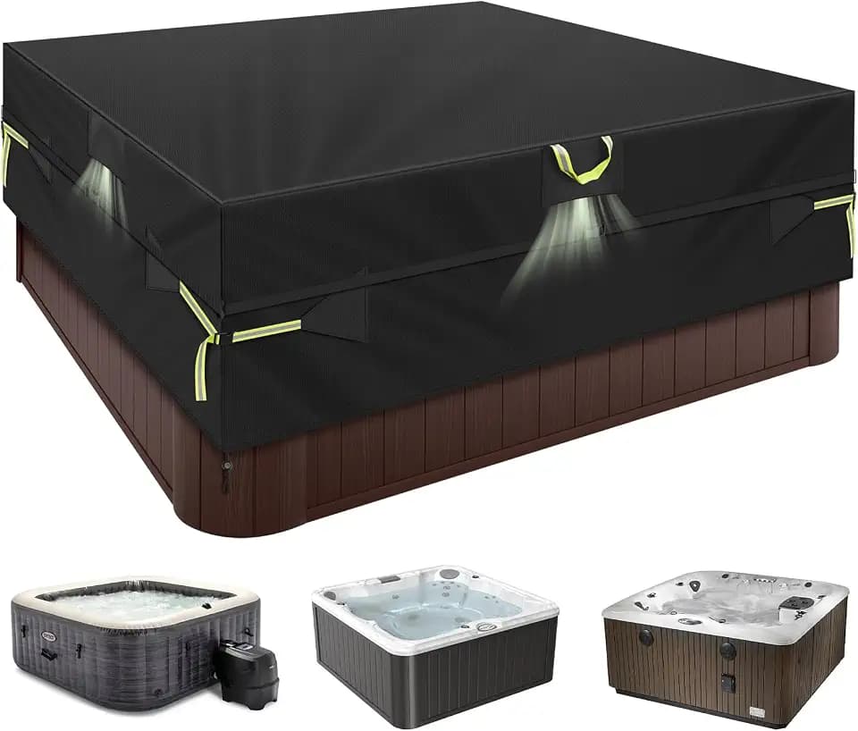Square Hot Tub Cover 80x80x20 Inch,600D Heavy Duty Waterproof Spa Cover Protector, All-Weather Replacement with Reinforced Windproof Straps,Fits for 79"x79",78"x78",77"x77",6.6'x6.6'Spa Hot Tub