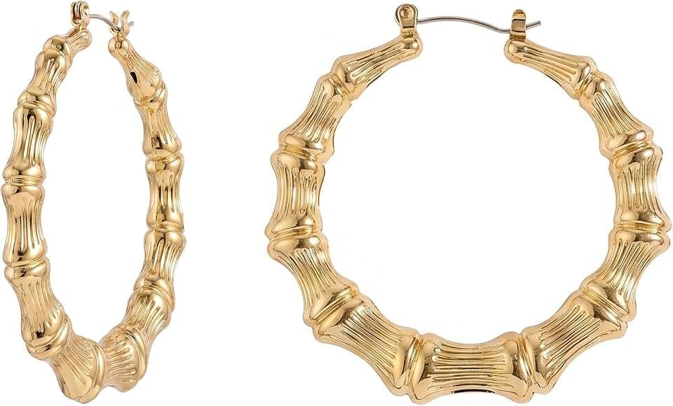 Bamboo Hoop Earrings for Women Chunky Gold Silver Large Bamboo Earrings Statement Vintage Boho Party Daily Wear Jewelry Gift
