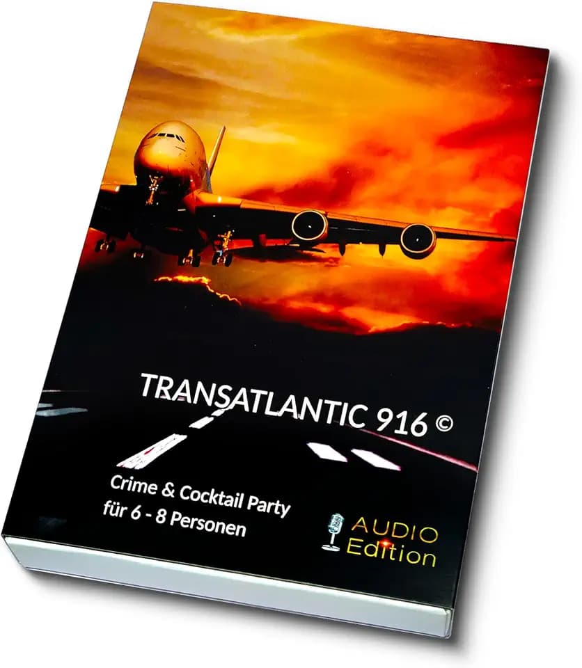 Generisch Transatlantic 916 – Krimi‑Dinner Spielset mit Rollenheften + Audio – Für 6–8 Personen – Abendfüllendes Partyspiel