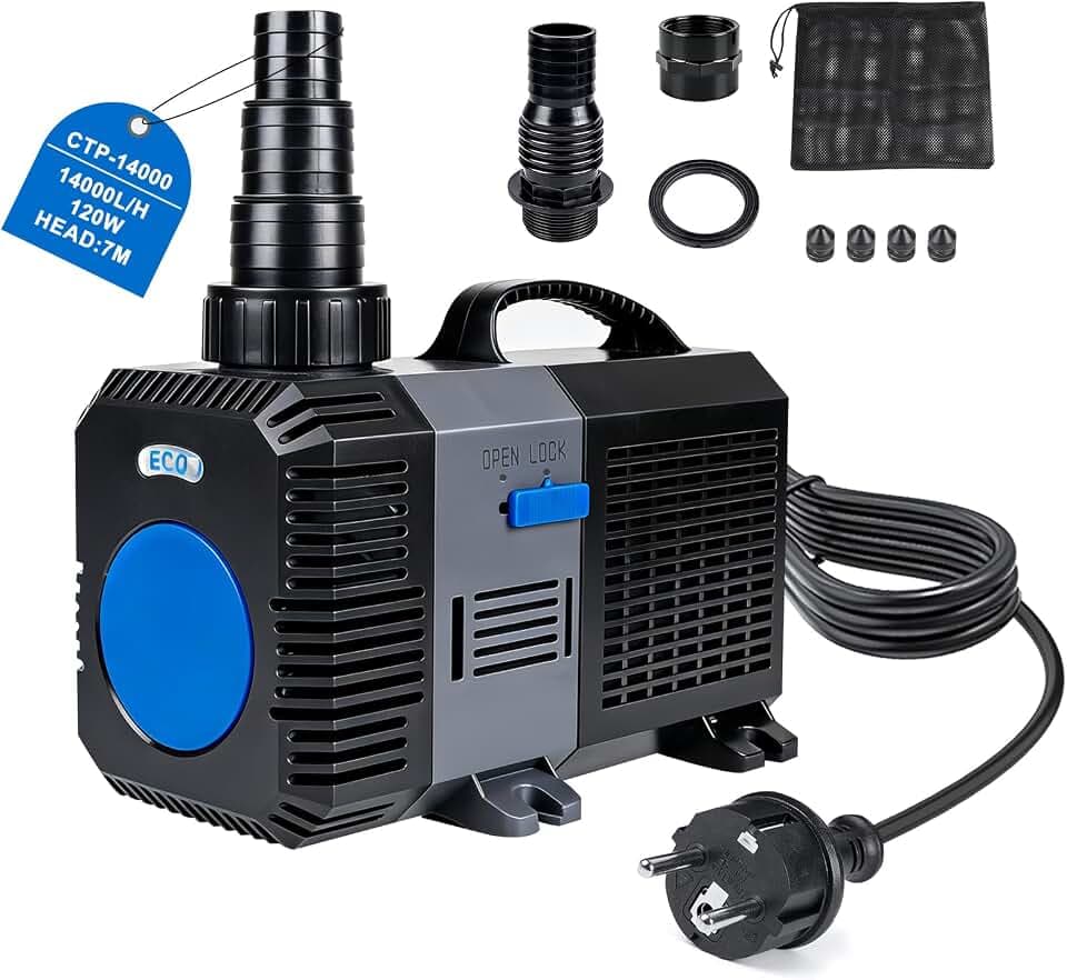 EXLECO Eco Teichpumpe für Außen 14000L/H 120W Energiespar Wasserpumpe