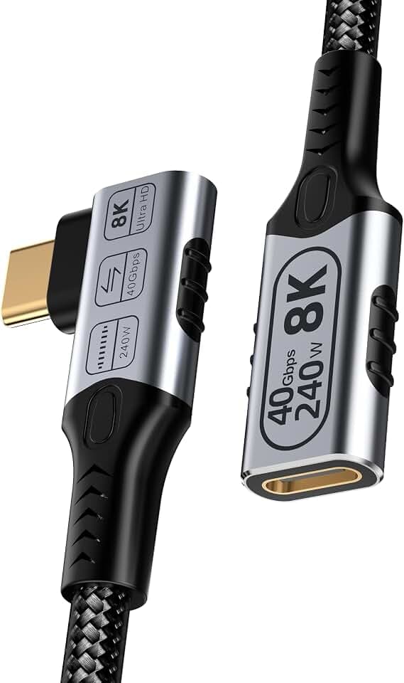 right angled usb verlängerung kurz 0,6m Kompatibel für thunderbolt 4 verlängerung,USB C anf USB C Lade Kabel 40Gbps,8k/4k@60hz video,90 grad usb c verlängerungskabel 240w