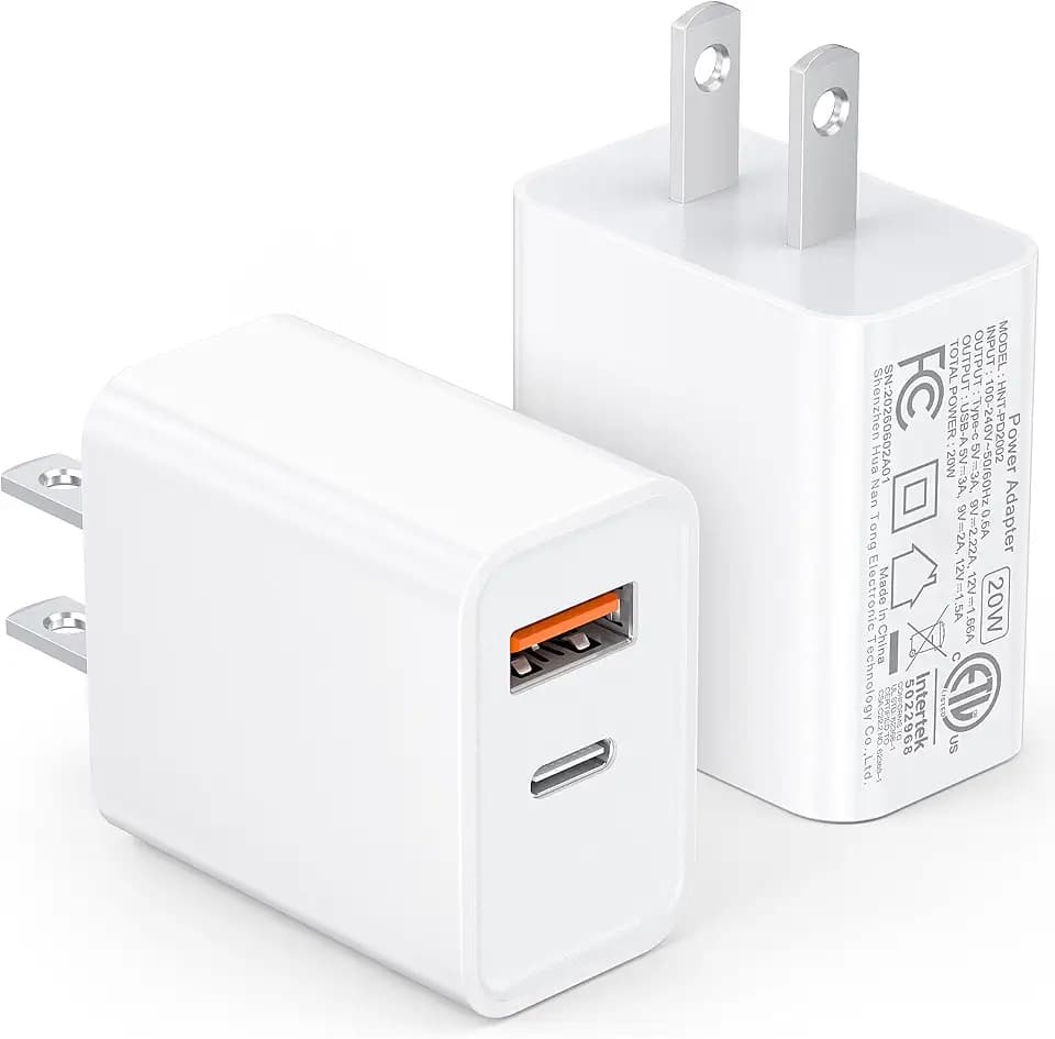 [2 Pack] 20W USB C Charger Block Fast Charging Dual Ports Adapter