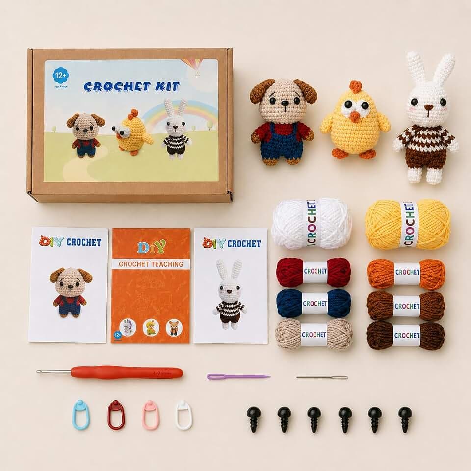 Xanlon Crochet Kit for Beginners,3pcs Animals Knitting Beginner Starter Kit