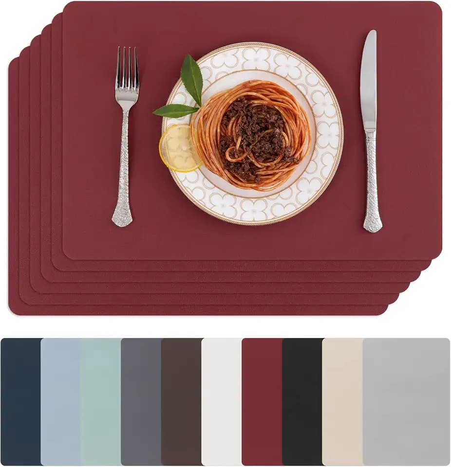 SHACOS Vinyl Placemats Set of 6 Faux LeatherPlace Mat, Red