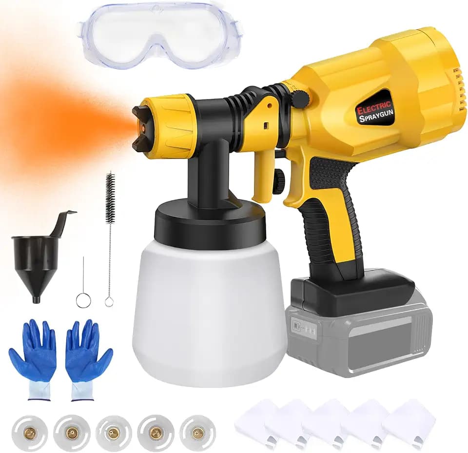 WingFly Akku Farbsprühsystem Kompatibel mit Dewalt 18V,20v Akku, Elektro Lackierpistole mit 5 Düsen, 3 Spritzmuster, 1000ml Farbsprühgerät für Wänden, Möbel, Lackfarbe (Keine Batterie)