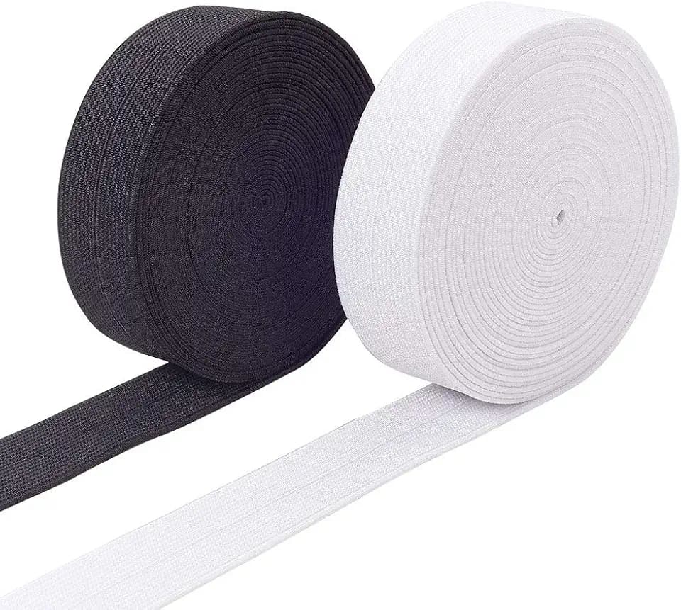 BENECREAT 1-Inch 11 Yard White Black Foldover Elastic Stretch FOE Elastic Ribbon for Hairbands Hair Ties and Bows