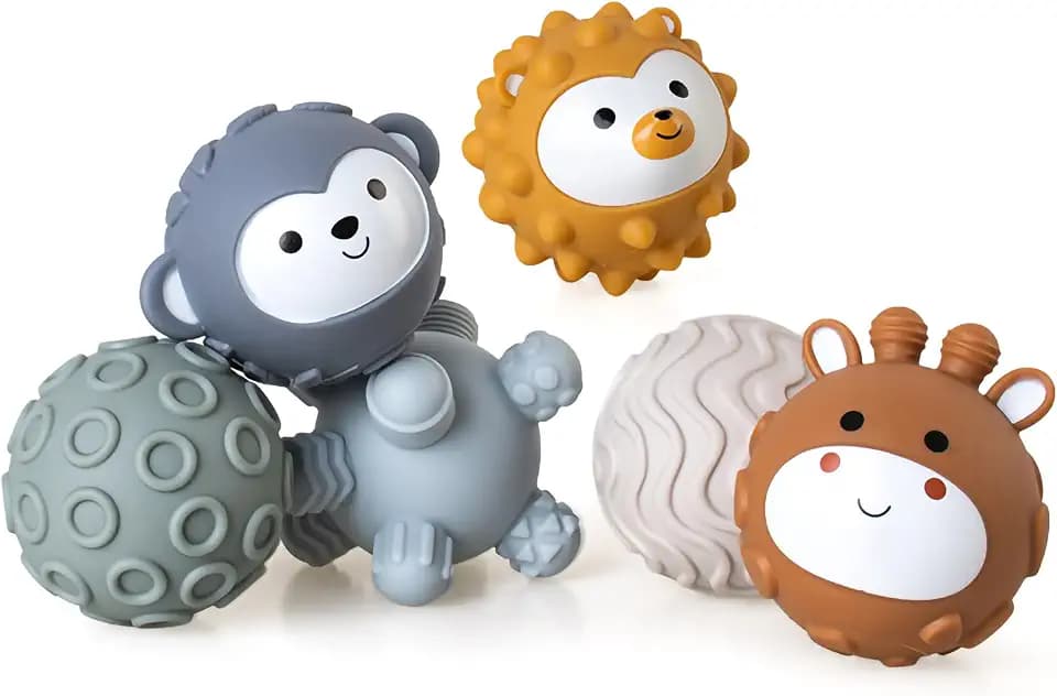 Weiche Sensorikbälle mit Multi Texturen, Massage & Squeeze für Babys 6-18 M.