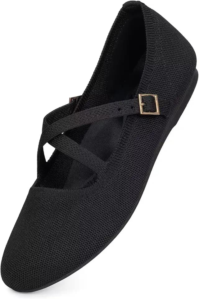 FRANK MULLY Women's Mary Jane Flats Knit Ballet Criss Cross Ankle Strap Flat Shoes