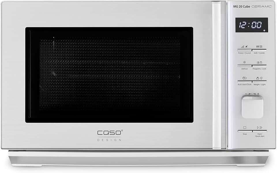 CASO MG 20 Cube Ceramic-Mikrowelle+Grill mit Keramikboden,kein Drehteller notwendig, Grillen auf 2 Ebenen möglich, Steuerung durch innovativen CUBE Controller, mit integrierter LED-Lichtleiste, Silber