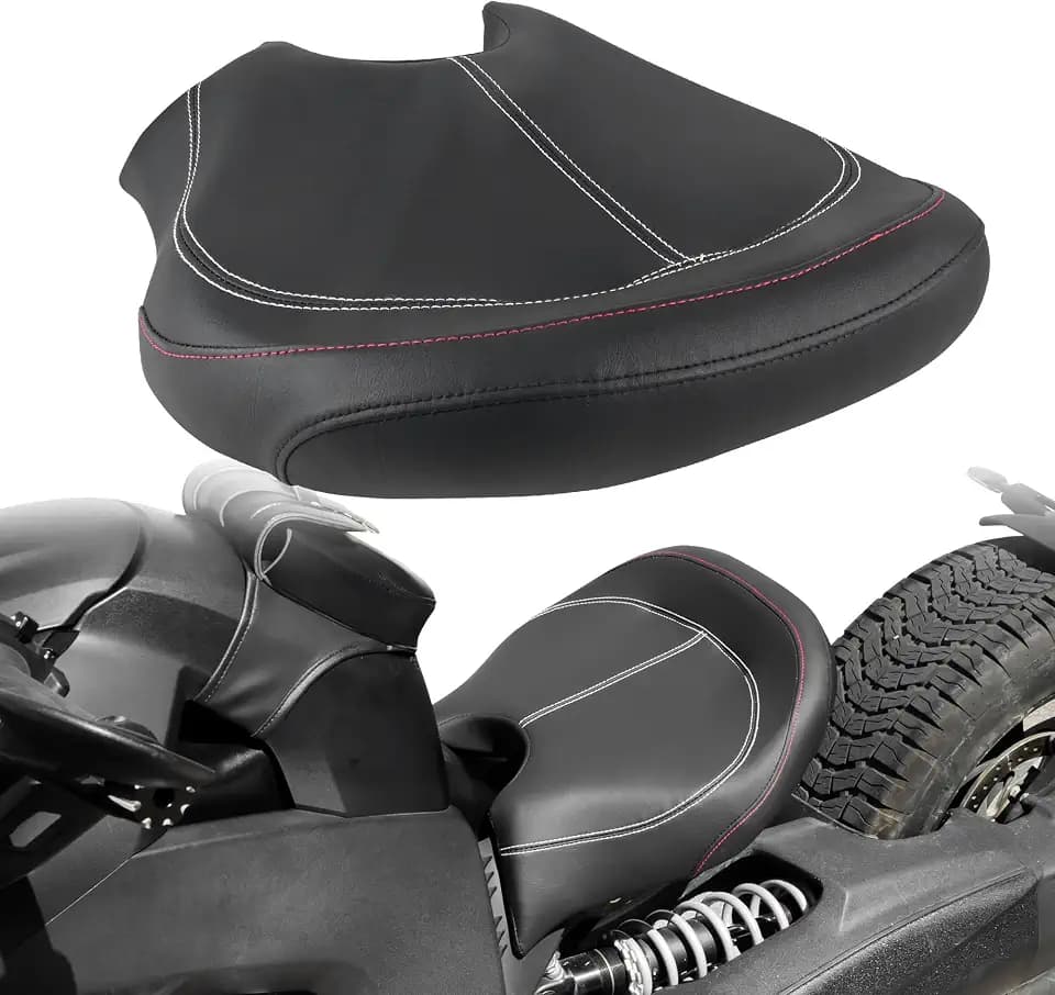 Driver Seat w/Thick Cushion For Can Am Ryker 600 900 Sport Rally Edition 2019-2026 Ryker Seat Accessories(Part#219400795)(Flat w/White Stitches)