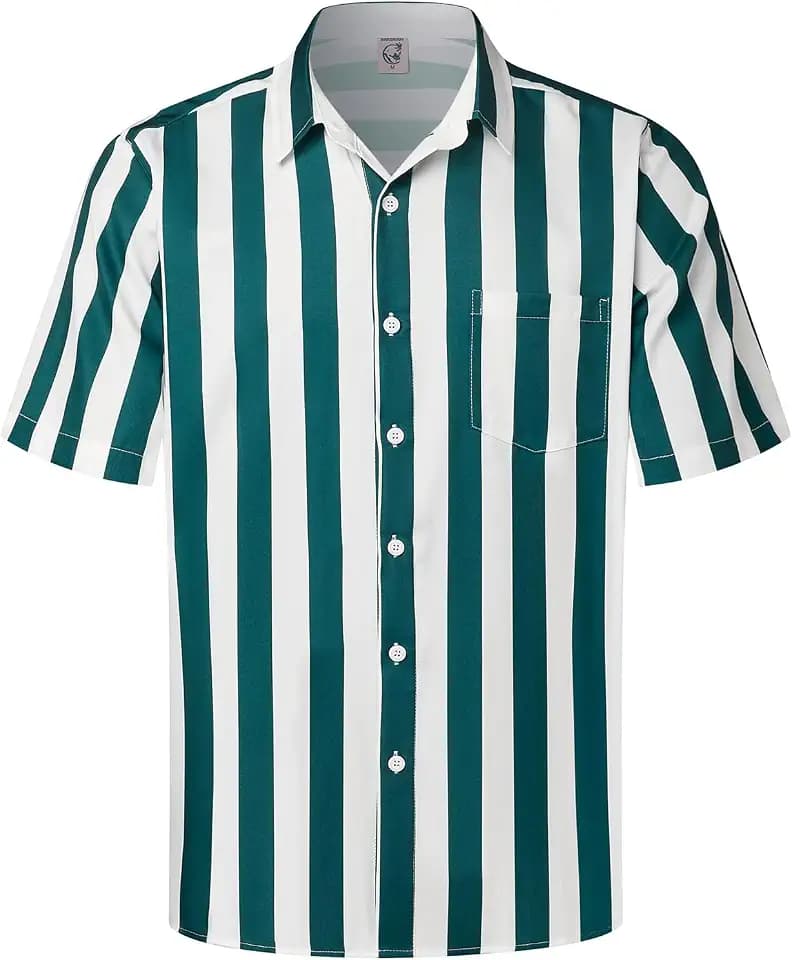 Hardaddy Men's Striped Shirts Casual Short Sleeve Button Down Summer Hawaiian Shirts