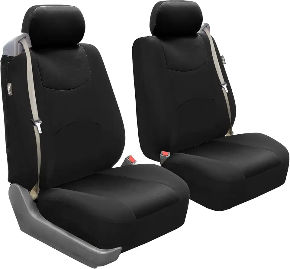 FH Group Front Set Cloth Car Seat Cover for Bucket Seats, Universal Fit, Airbag Compatible, Seat Covers for SUV, Van, Black
