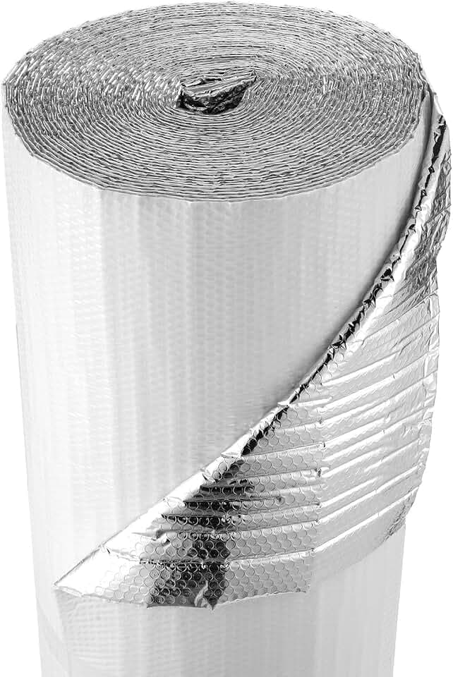 VEVOR Isolierfolie, Dämmfolie mit Luftpolstern, 6 mm, 122 cm x 30,48 m, Aluminiumfolie, weiße PE-Folie, wärmereflektierender Schutz, Wärmedämmrolle für Garagentore, Fenster, Wohnmobildächer