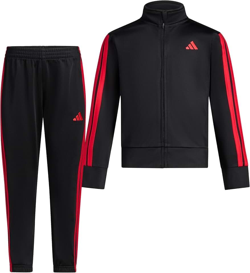 adidas Boys’ 2-Piece Full-Zip Jacket and Jogger Set – Side Pockets and Ribbed Trim, Elastic Waistband, Regular Fit