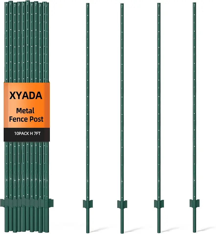 Metal Fence Post 7feet, Heavy Duty Garden Fence Post for Holding Wire Fence, Sign U Post Pack of 10 Sturdy Outdoor No Dig Fence Post for Garden Yard – Green