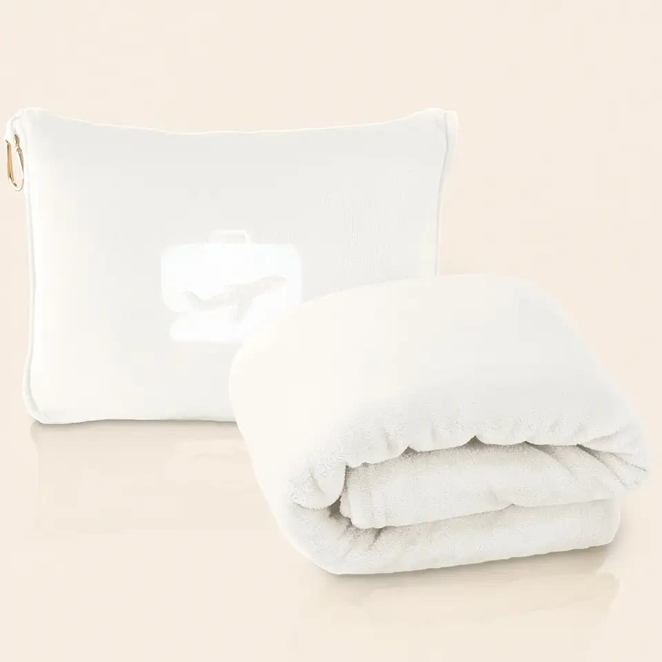 EverSnug Travel Blanket and Pillow - Ultra-Soft, Compact & Lightweight, 65x40 Inches, with Carry Case, Luggage Sleeve & Backpack Clip for Airplane Comfort (Off-White)