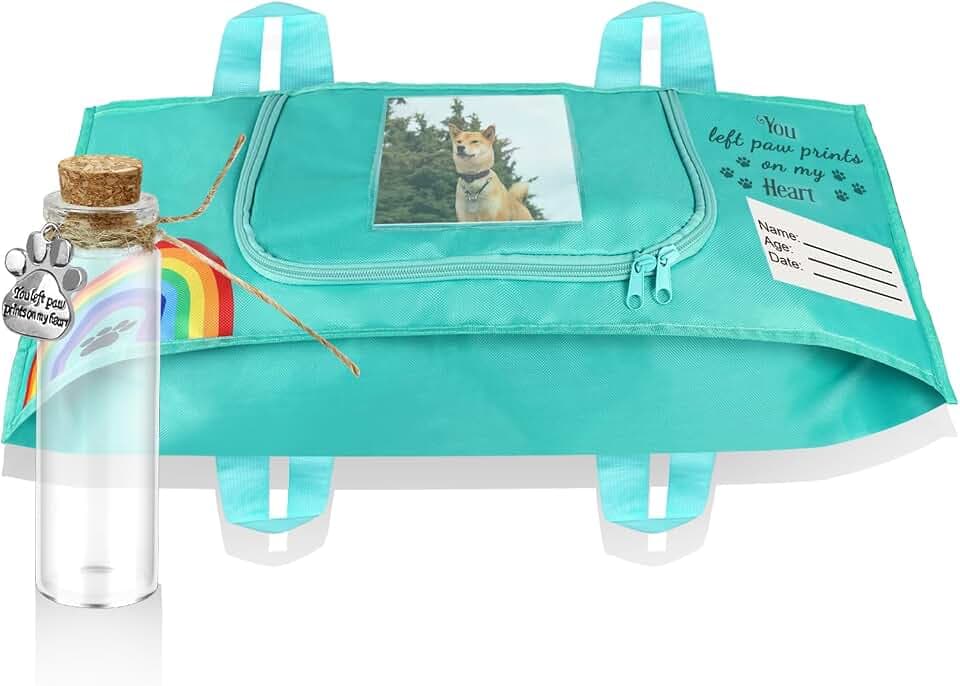 Pet Casket Body Bag, Dog or Cat Burial Box with Dignity, Dog Casket for Burial and Cremation by Customizing with Pet Hair Memorial Bottle(Green, S)