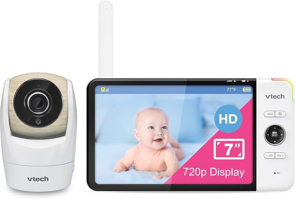 VTech Baby Monitor, No WiFi Secure Transmission – 7" 720p HD Screen, 15-Hour Battery, 360° Pan Tilt Zoom, 110° Wide Angle, Night Vision, 1000ft Range | VM919HD