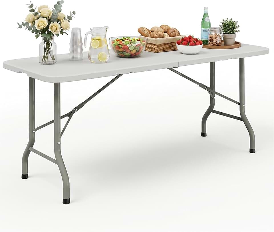 HULKFIT 6FT Heavy Duty Folding Table, Portable Utility Table for Parties, Events, and Dining, Supports up to 330 lbs, Easy Fold & Store