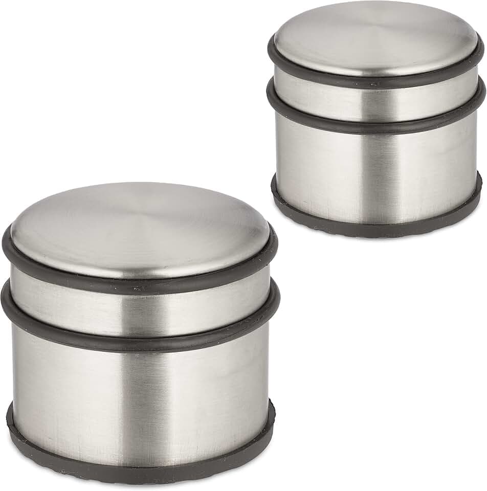 Relaxdays Türstopper Edelstahl, 2er Set, HxD: 7,5 x 9 cm, silber/schwarz