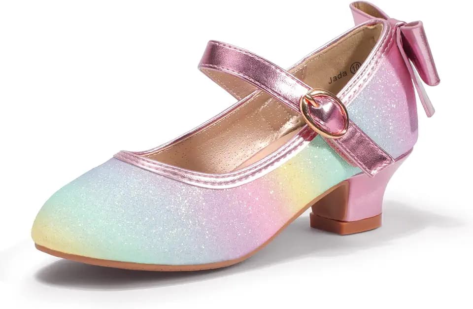 PANDNAINJIA Girls Dress Shoes Toddler Heels Mary Jane Pumps