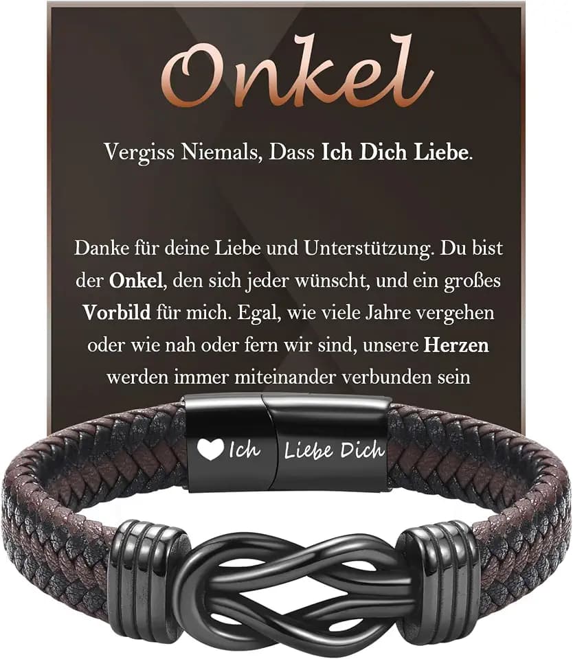 FAOMZQ Geschenke für Männer, Lederarmband mit Gravur für Papa, Armband Geschenk für Mann Ehemann Freund Sohn Bruder Neffen Enkel Opa Onkel zum Geburtstag Weihnachten Vatertag Valentinstag
