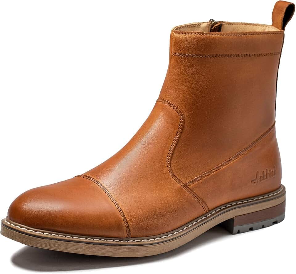 Arkbird Mens Dress Boots, Genuine Leather Chelsea Ankle Boots with Zipper for Business Casual