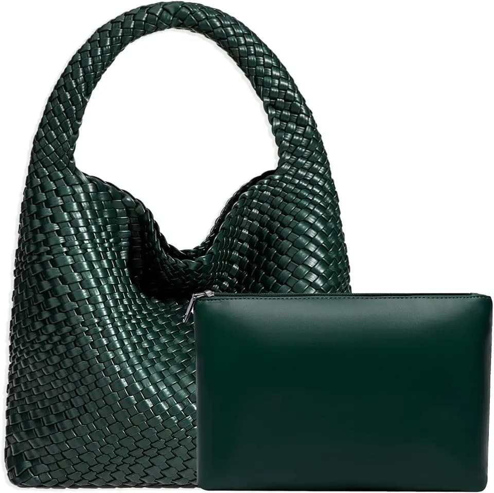 JINMANXUE Woven Tote Bag for Women, Fashion Hobo Handbag, Travel Top-handle Shoulder Bag, Beach Underarm Bag with Purse