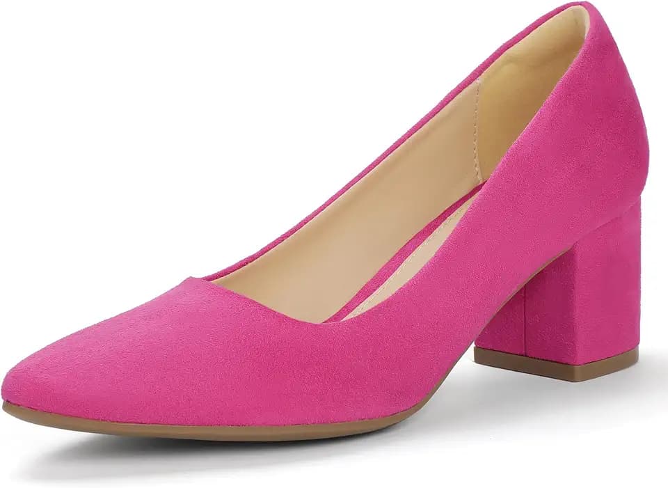 IDIFU Women's Pumps Closed Pointed Toe Low Chunky Block Heels