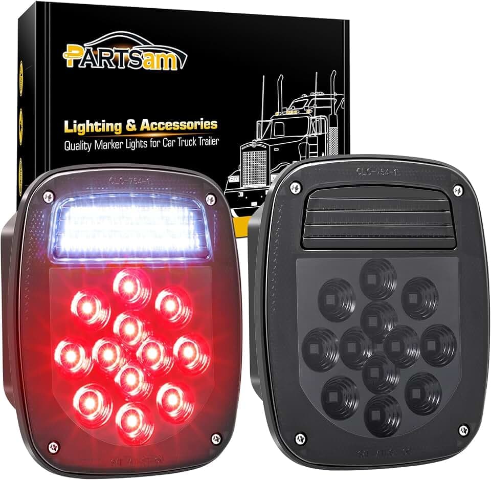 Partsam 2x LED Dump Truck Tail Lights 33 LEDs Universal Stop Turn Backup Reverse Taillights with License Plate Light Smoke Lens Stud Mount Hardwired Replacement for Wrangler TJ YJ CJ-5 CJ-7 12V IP67