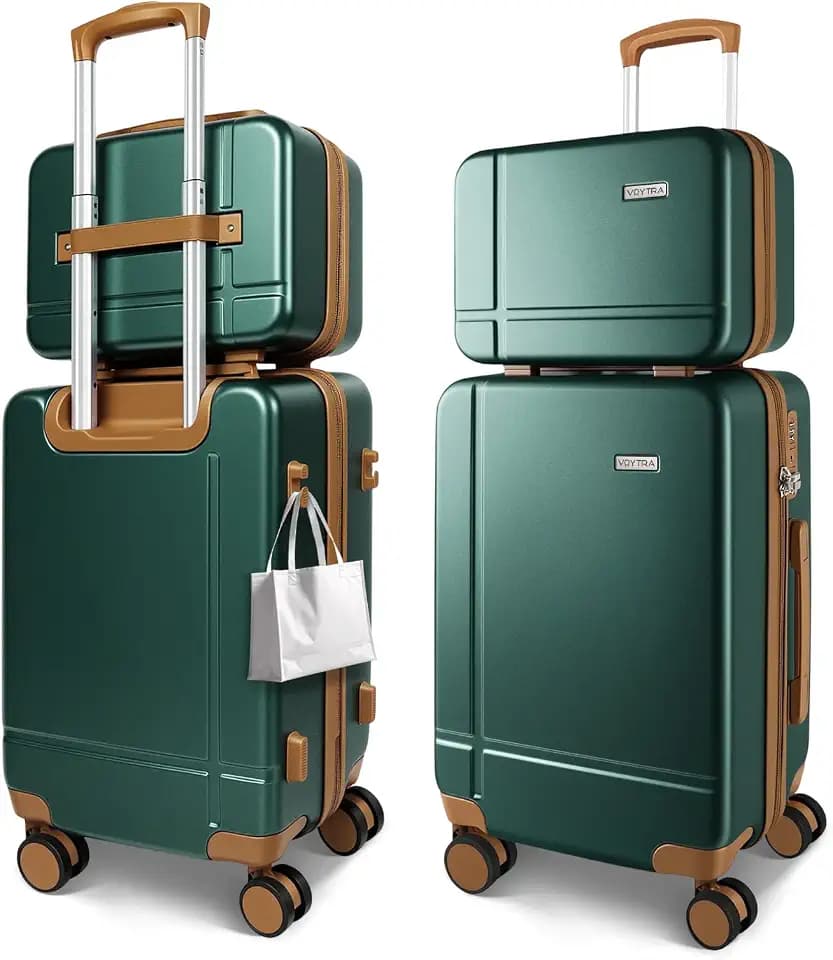 14" 20" Durable Luggage Set, 2 Piece Travel Hardshell Suitcase with 360 Double Smooth Spinner Wheels & TSA Lock for Adventure & Long Trips Carry on & Air Checked Green