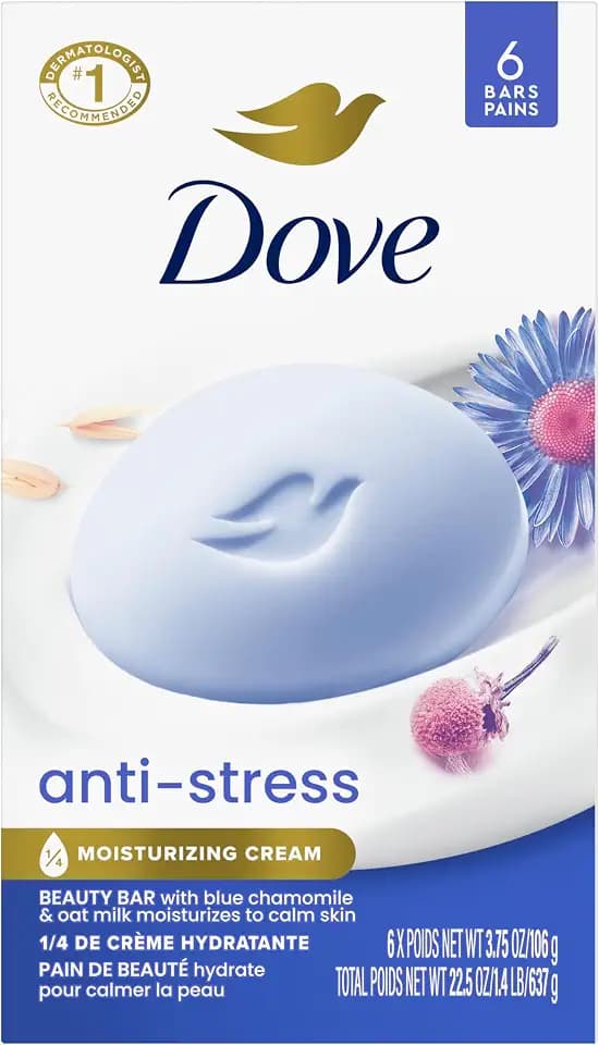 Dove Beauty Bar Gentle Cleanser Anti-Stress Cream Bar Moisturizes 6 pack