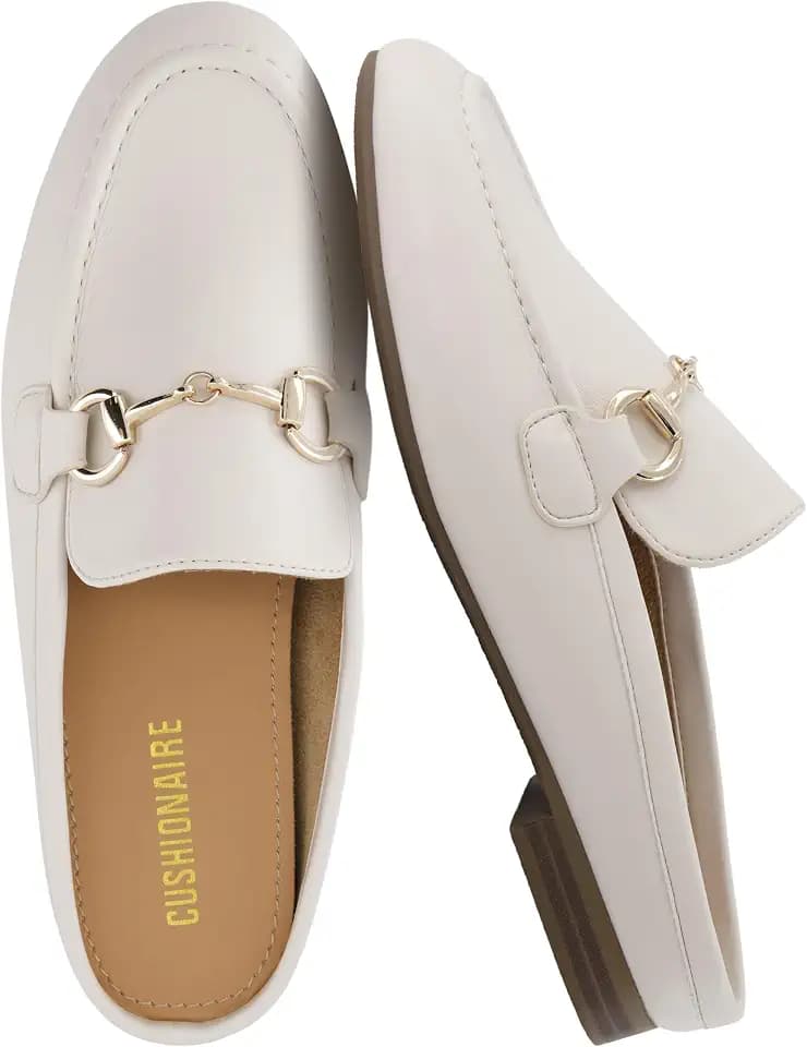 CUSHIONAIRE Yummy Slip On Womens Mules, Business Casual Loafers for Women with Low Heel and Metal Chain Detail - [Run Small Size Up]