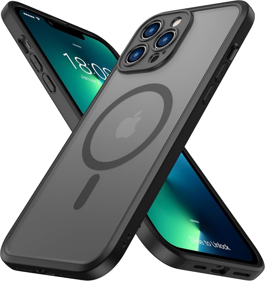 ImpactStrong Magnetic Guard Designed for iPhone 13 Pro Max Case [Camera Protection] [Military Grade Drop Tested] [Compatible with MagSafe] Slim Translucent Matte Phone Case (6.7") - Black