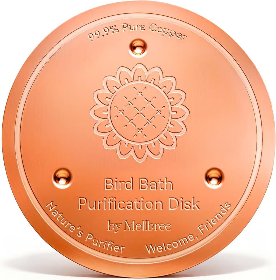Mellbree Bird Bath Copper Disc, 0.6mm 99.99% Pure Copper for Natural Water Care, Fits Most Outdoor Birdbaths, Bowls, Solar & Heated Units (Sunflower)