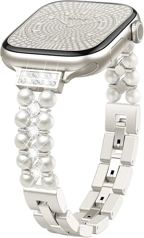 SOLOLUP Pearl Beaded Bracelet Compatible with Apple Watch Bands for Women