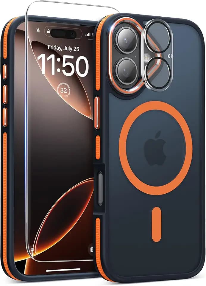 Magnetic 3 in 1 for iPhone 17 Case, Shockproof & Bumper Design - Orange