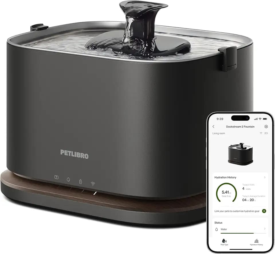PETLIBRO Upgrade Katzenbrunnen - Kabelloser Trinkbrunnen für Katze mit App-Überwachung, 3L/101oz Dockstream 2, Edelstahlablage, 5GHz WiFi, ideal für Haustiere