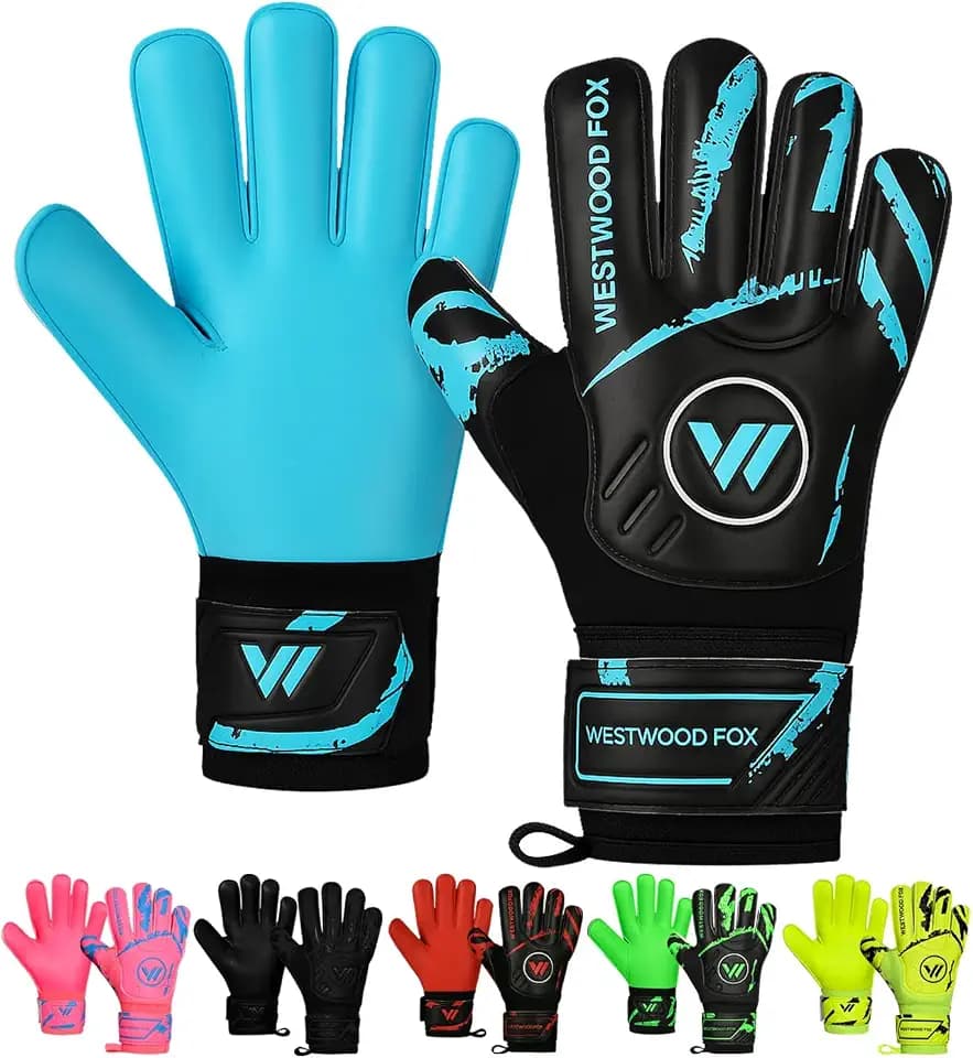 WESTWOOD FOX Torwarthandschuhe Fingersave Fußball Torwarthandschuhe für Kinder Jugend Erwach Handfläche zu DumboLatex 4+3 mm Handgelenk