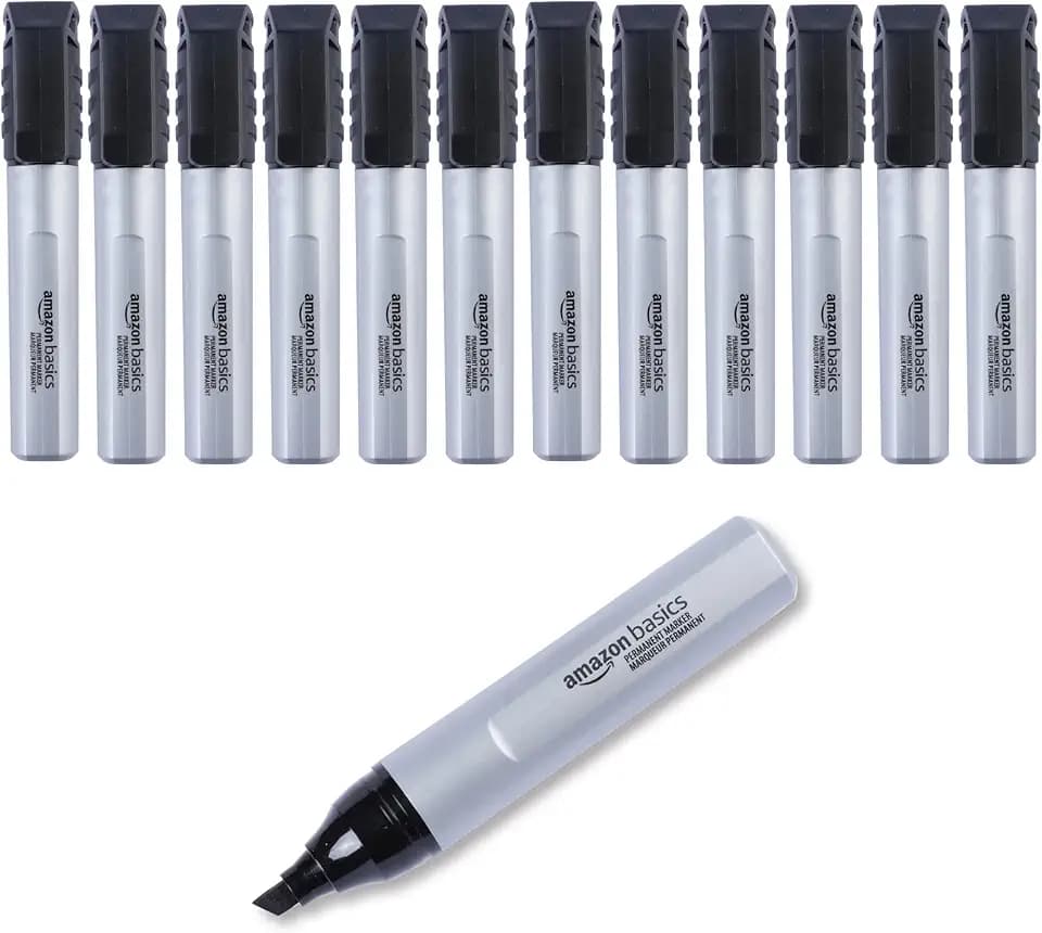 Amazon Basics Permanentmarker, große Keilspitze, schwarz, 12 Stück