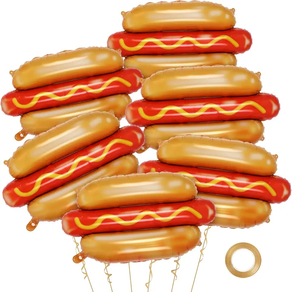 6 Pcs Giant Hot Dog Balloons, Food Foil Balloons Picnic Snacks BBQ Party Balloon Picnic Themed Balloon for Birthday Food Snacks BBQ Themed Party Decorations