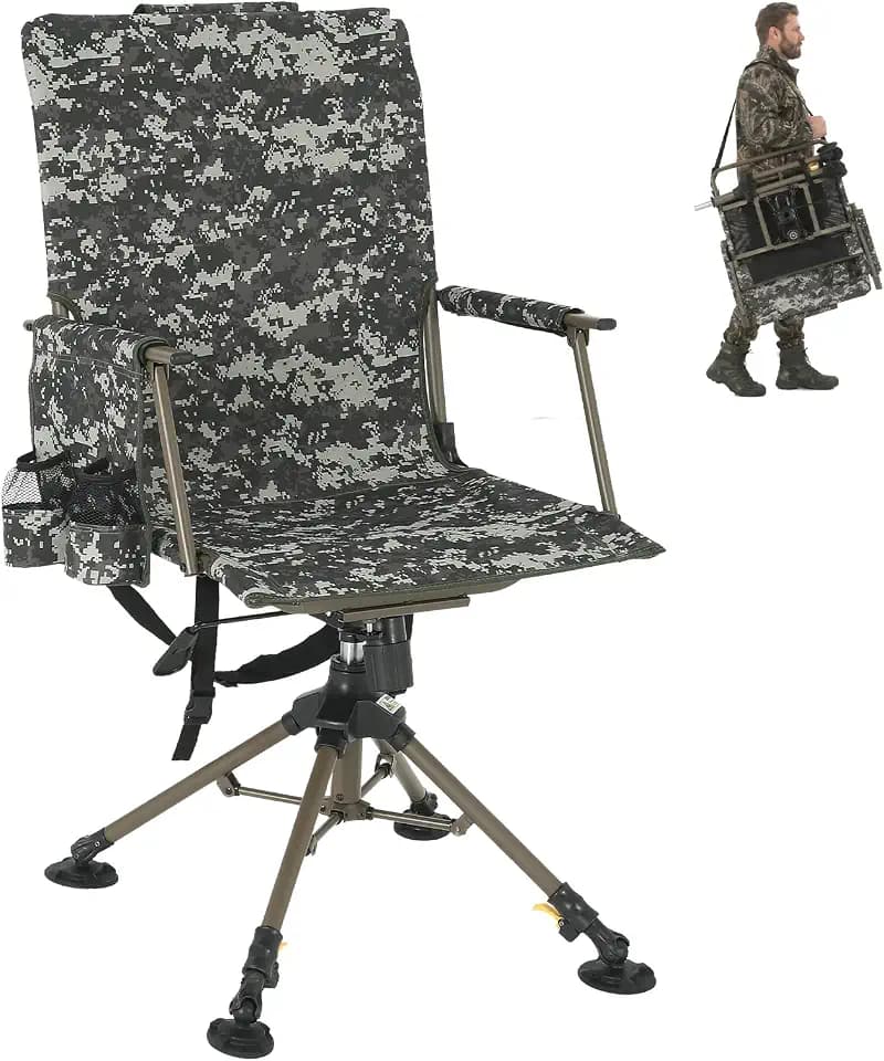 Garvee Camouflage Portable Hunting Chair with Stainless Steel Frame and Fabric - Folding Camouflage Chair, Lightweight, Durable, Easy to Carry, Comfortable Seating