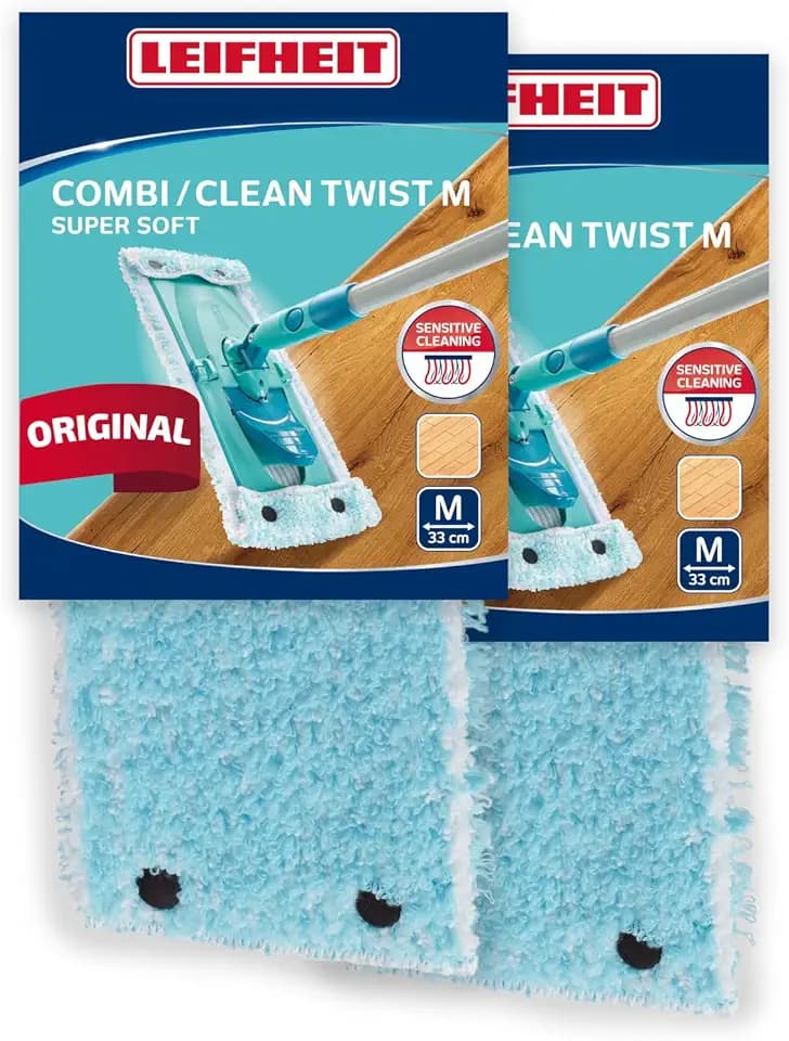 Leifheit Wischbezug CLEAN Twist M/Combi M super Soft 2er, waschbarer Bezug