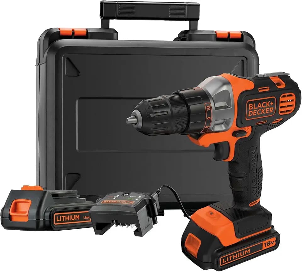 Black+Decker Akku-Multifunktionsgerät MT218KB / 18V Akkubohrer mit 2 Akkus/Geeignet zum Bohren, Sägen und Schleifen dank verschiedener Aufsätze/Inklusive Koffer/Werkzeug mit Koffer