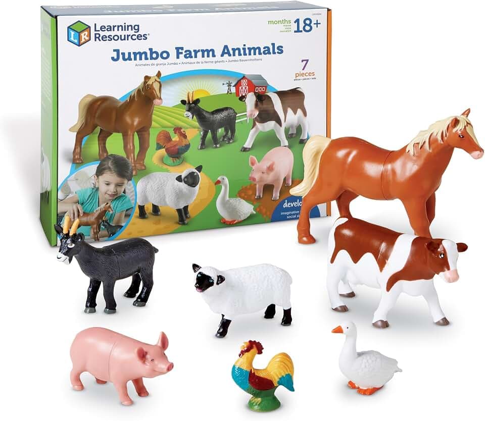 Learning Resources Große Bauernhoftiere, ab 3 Jahren, 7 robuste Tierfiguren für Kinderhände, Lernspielzeug für Rollenspiele, Förderung von Fantasie und Landleben-Themen im Kindergarten und Zuhause
