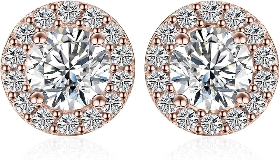 JewelryPalace Rund 1ct Zirkonia Halo Ohrstecker Silber 925 Damen, Simulierter Diamant Schmuck Set, Ohrringe Silber Mädchen Edelstein,Ohrstecker Silber Klein mit Stein Geschenk für Frauen Rosegold Gold